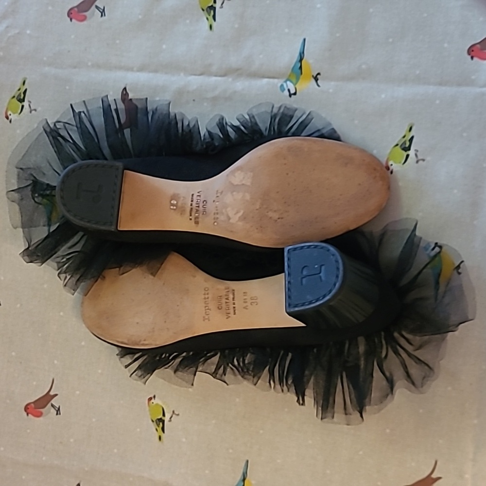 Repetto Block Heel Ballerinas with Tulle Trim - Picture 6 of 10